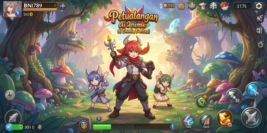 Tampilan gameplay BNI789 dengan aksi karakter Anime.