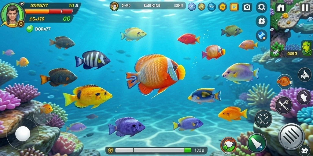 Screenshot gameplay DORA77 menampilkan aksi menembak ikan yang seru.