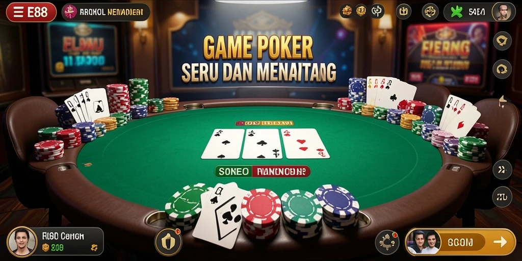 Tampilan gameplay E88 yang mendebarkan dengan pemain Poker lainnya.