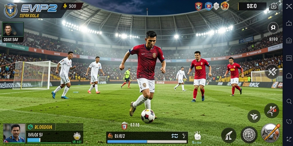 Tampilan gameplay seru EVIP2 yang menampilkan aksi sepak bola.