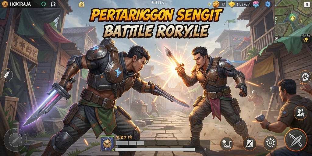 Tangkapan layar dari gameplay intens HOKIRAJA dalam mode Battle Royale.