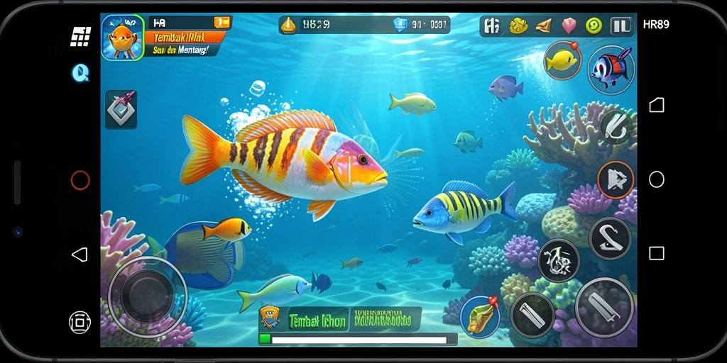 Tampilan gameplay HR89 dengan aksi tembak ikan yang seru dan grafis yang memukau.