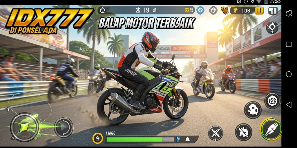Screenshot gameplay IDX777 yang memperlihatkan aksi balap motor seru.