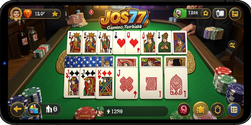 Tangkapan layar utama JOS77 yang menampilkan aksi permainan Domino.