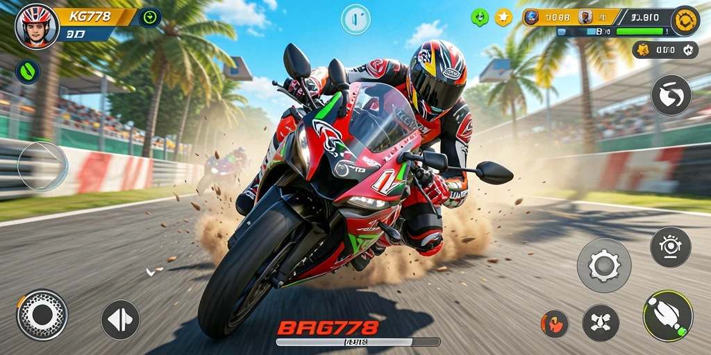 Tampilan gameplay balapan motor yang seru dan mendebarkan.