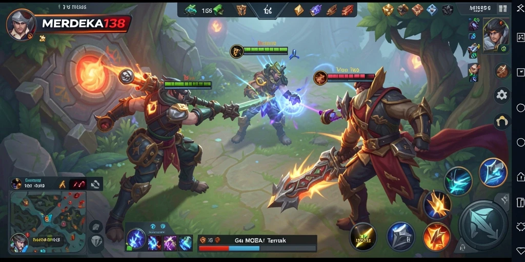 Tampilan gameplay seru dalam <strong>MERDEKA138</strong>, aksi MOBA yang mendebarkan.