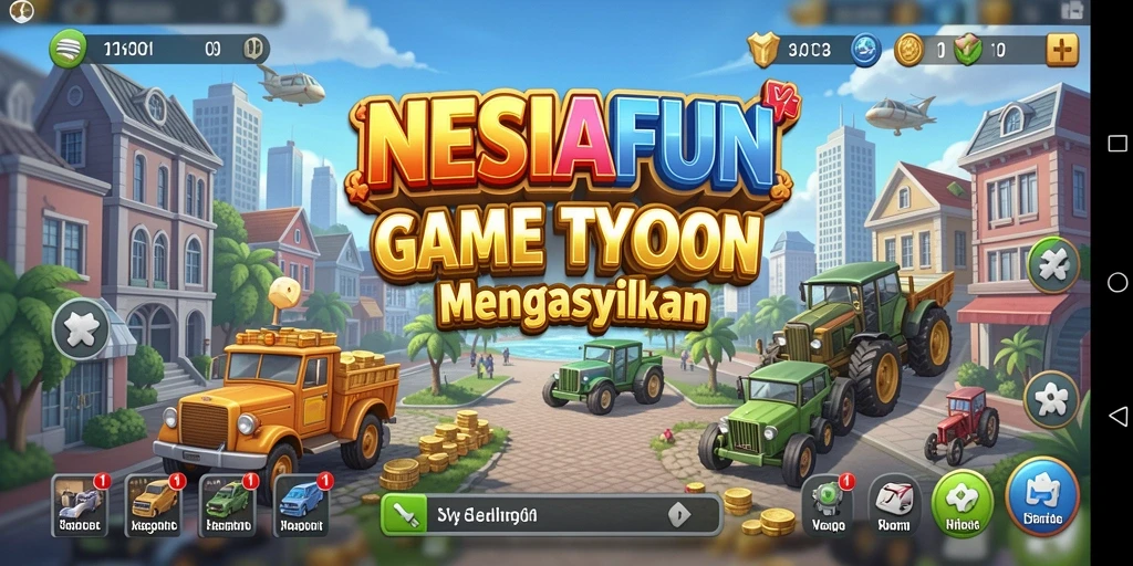 Tampilan gameplay <strong>NESIAFUN</strong> yang menggambarkan pengelolaan bisnis.