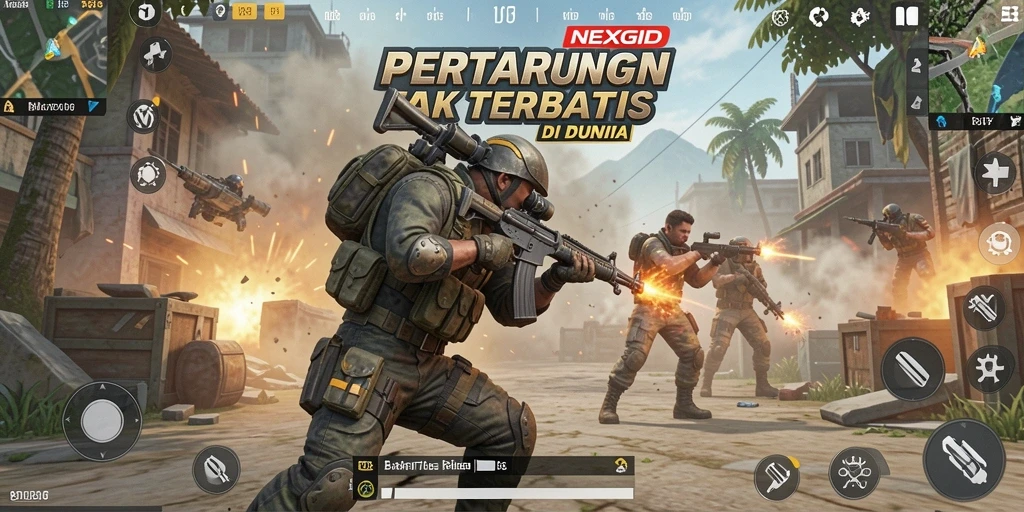 Screenshot gameplay NEXGID menampilkan aksi seru dalam pertarungan Battle Royale.