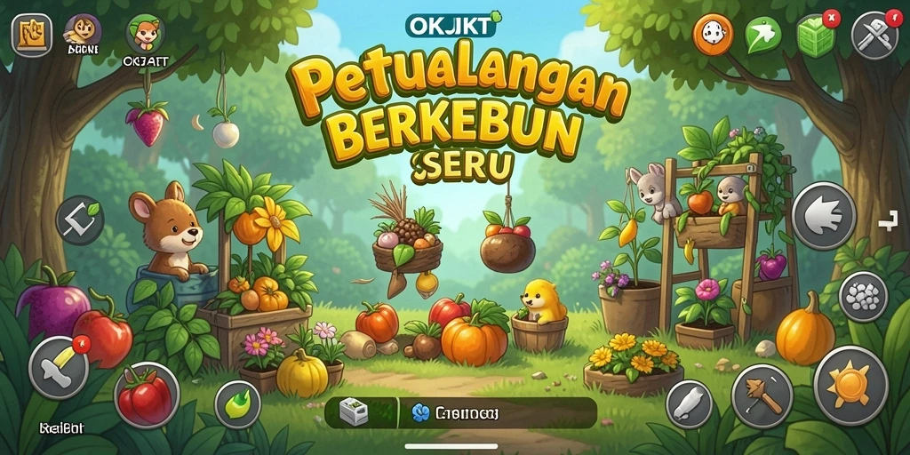 Tampilan gameplay <strong>OKJKT</strong> yang menawan dan interaktif saat berkebun.